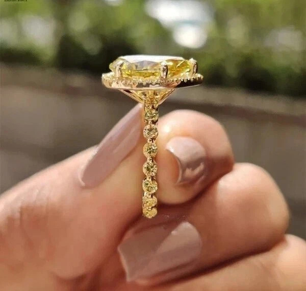 6.65 Ct Natural Yellow Sapphire Diamonds Engagement Ring Real 14k Yellow Gold