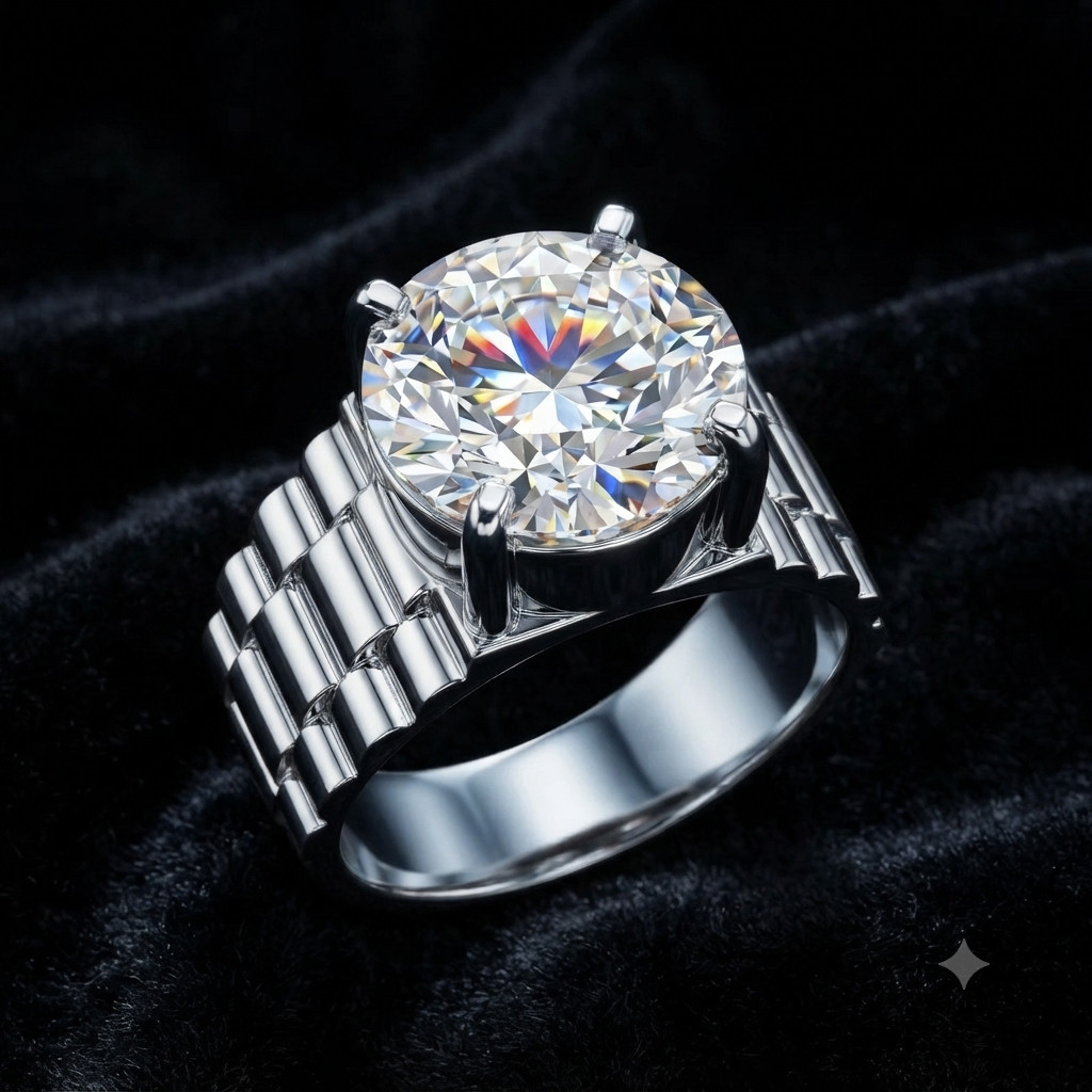 RARE 6.12 Ct Certified White Round VVS1 Diamond Solitaire Men’s Ring-925 Silver