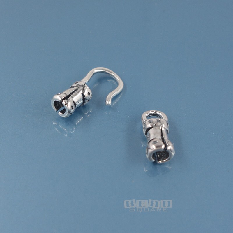 Antiqued Sterling Silver Tube Cord End Crimp Cap, Hook and Eye Clasp #33210