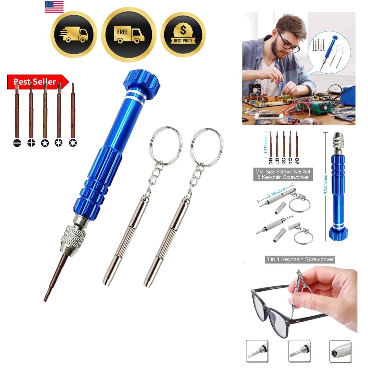 Eyeglass Repair Kit, 5-in-1 Multifunctional Precision Screwdriver Set torxT5~…