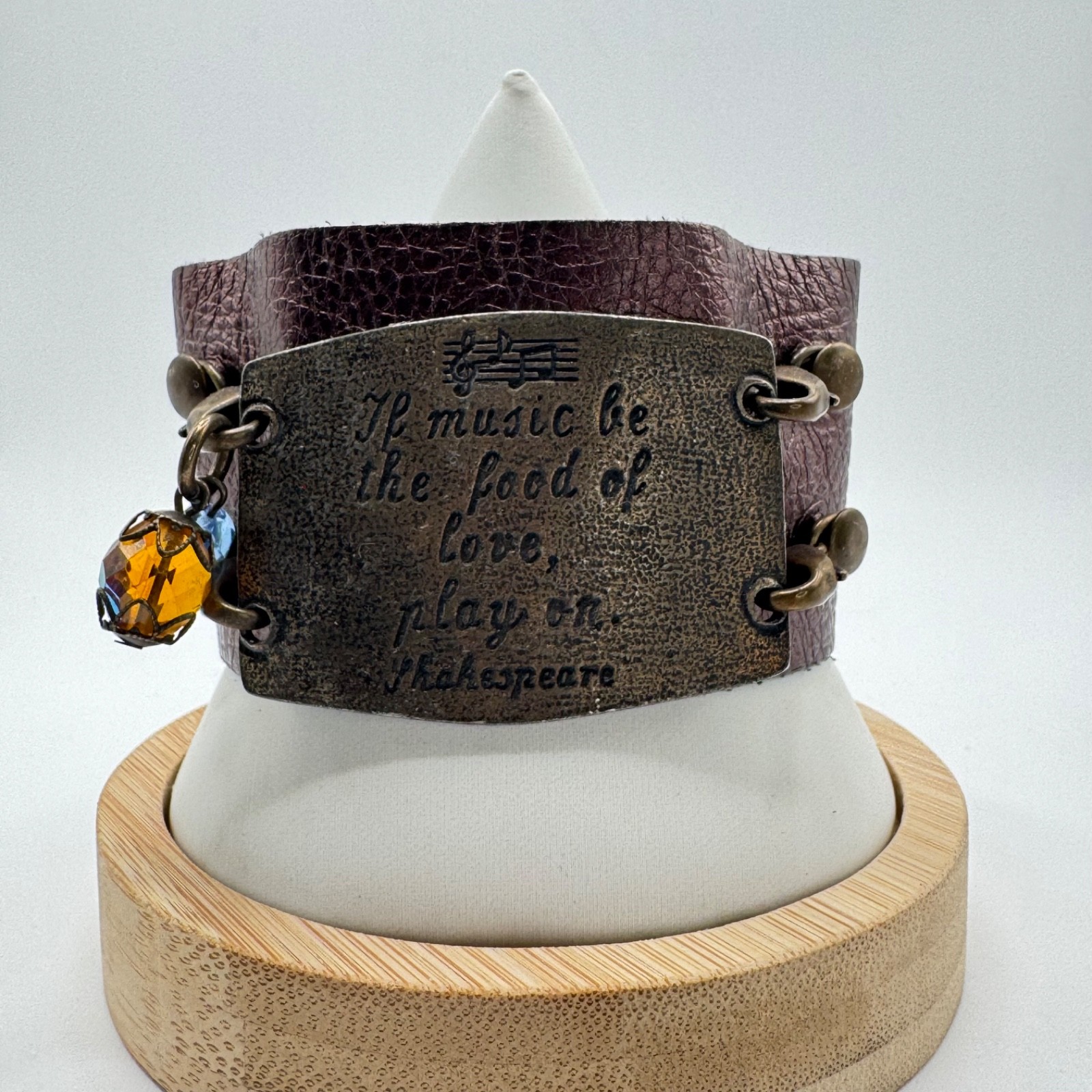 Lenny & Ava Wide Leather Cuff Bracelet If Music Be The Food Of Love Play On Boho