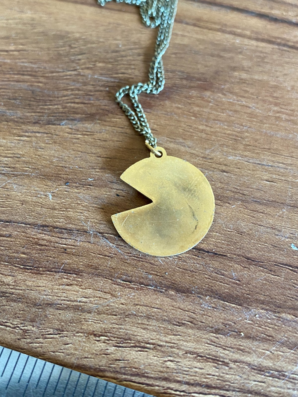 Vintage Pac-Man Googly Eyed Necklaces Rare Yellow Enamel Charm & Chain