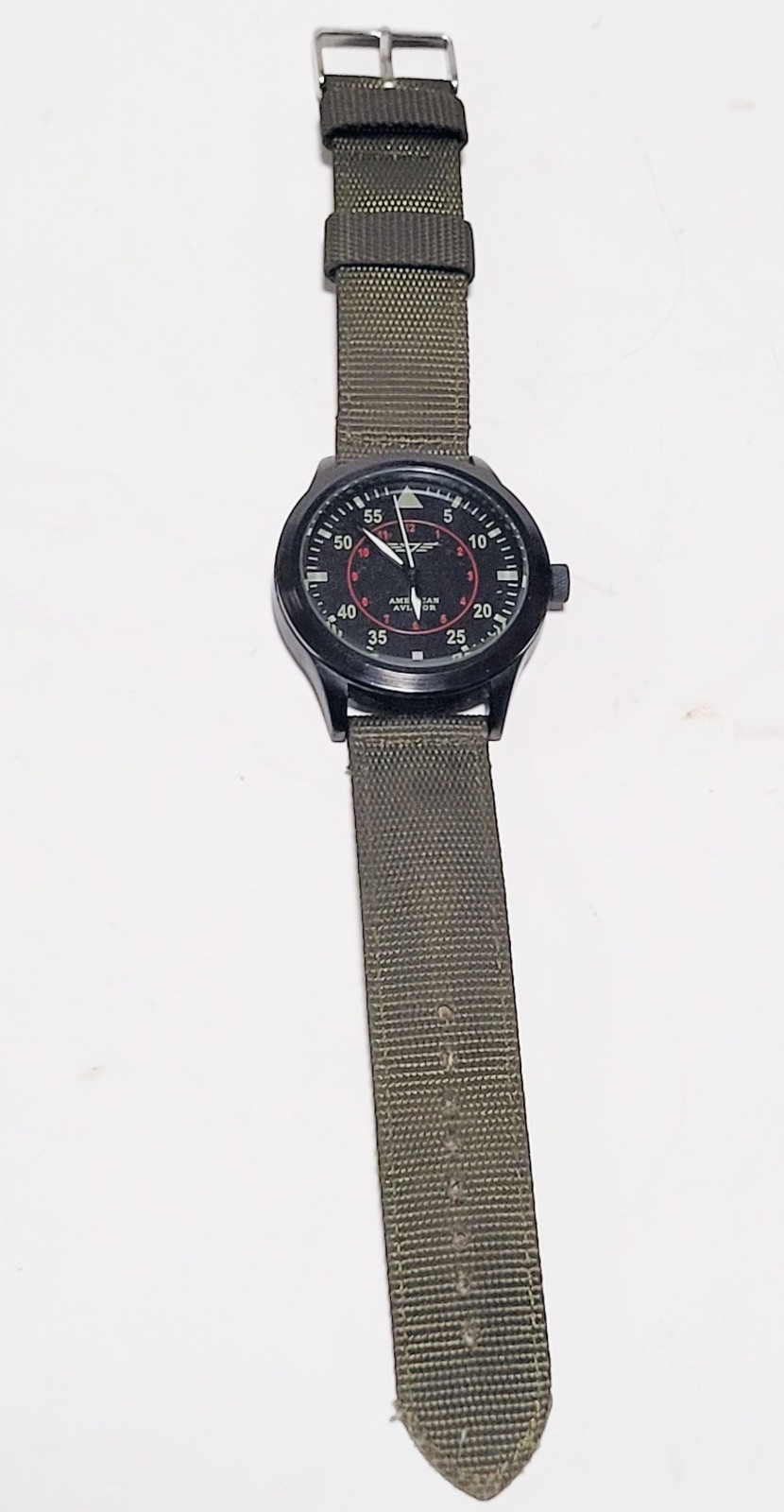 American Aviator 1945 Black Tone Quartz Wristwatch Field Watch Olive Green Band