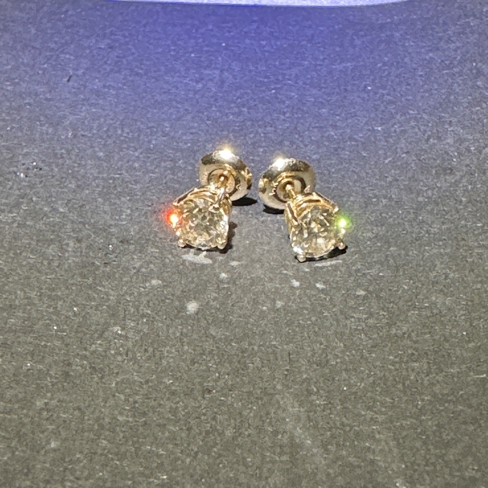 Gold Tone Prong Set Clear Round Stone Stud Earrings Butterfly Back Pair