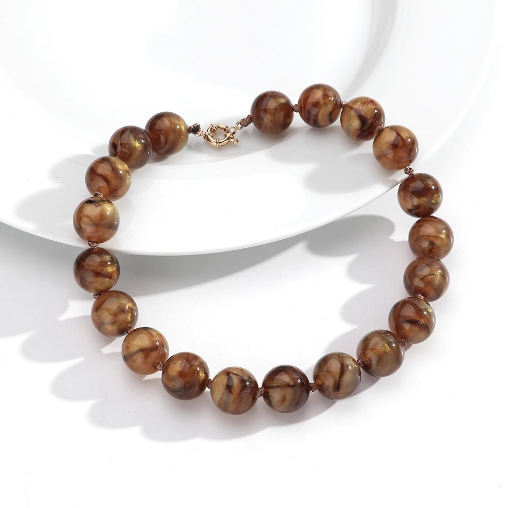 Handmade Resin Bead Choker Necklace Vintage Round Rope Chain Jewelry Women