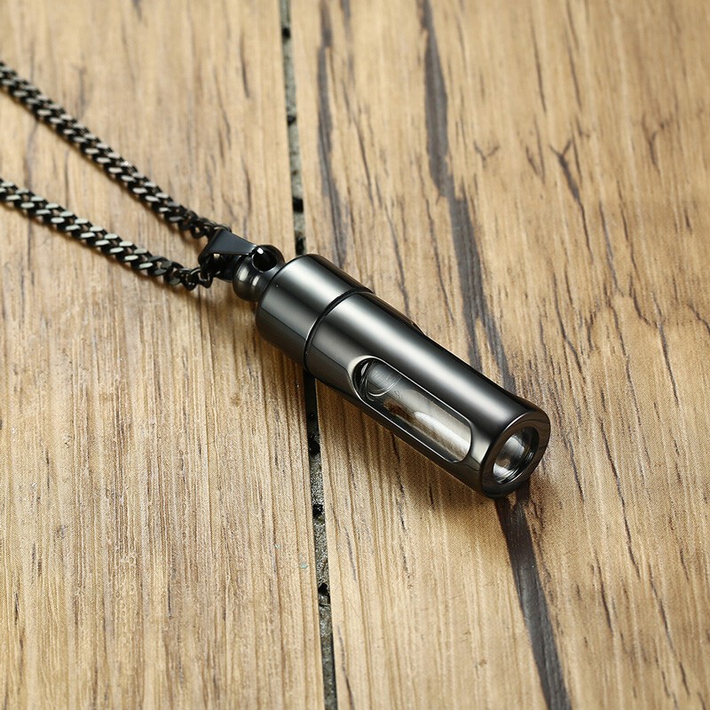 Stainless Steel Pendant Necklace Ash Urn Cremation Memorial Glass Container Men