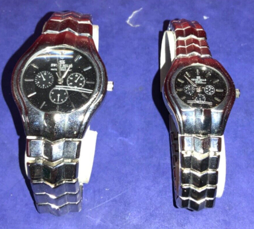 Swiss Hills Quartz Water Resistant Pair of Watches No. 2048 w/ Box