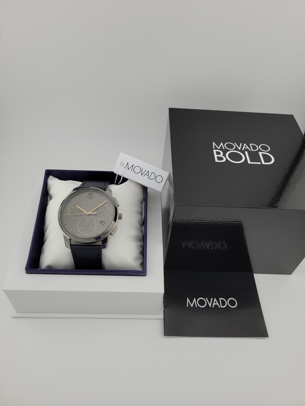 $650 MSRP | Movado Bold Thin Men’s Grey Dial Chronograph Watch – 3600720 NEW