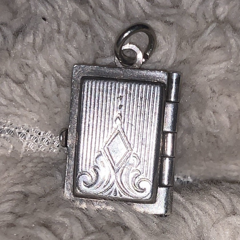 925 Silver Rectangle Book Locket Pendant Charm Hinged No Stone Silver Tone