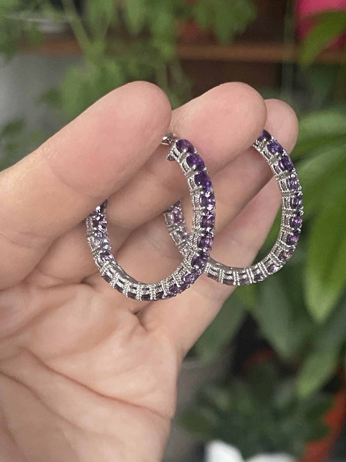 JUDITH RIPKA 925 SILVER Ombré Purple Amethyst Hoop EARRINGS