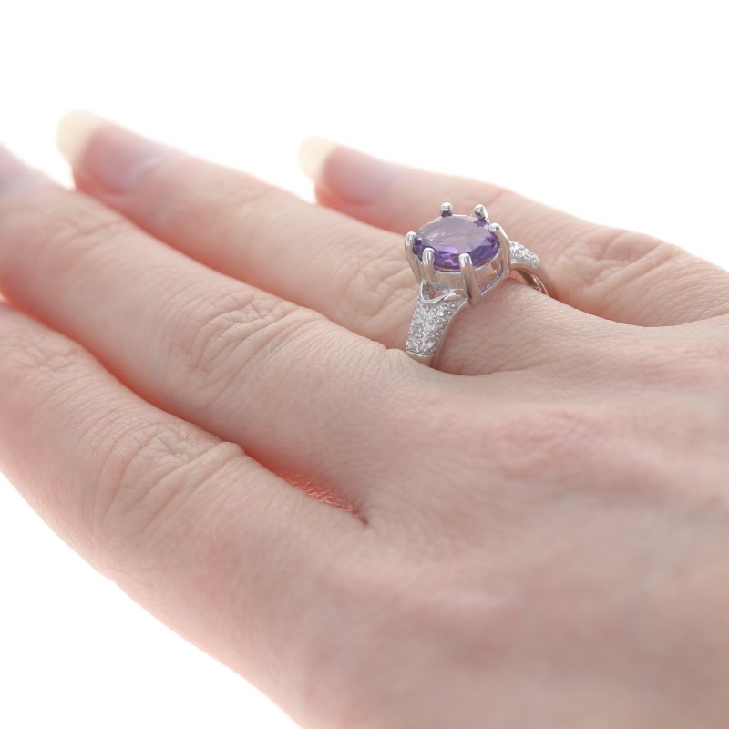 NEW Amethyst & Diamond Ring – Sterling Silver 925 Oval 2.29ctw Size 7