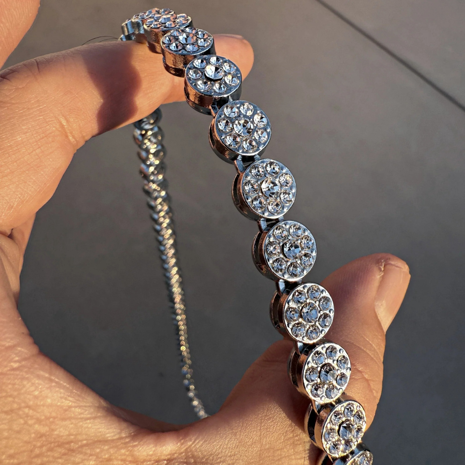Men’s Flower Cluster Chain Simulated CZ Iced Flooded Out One Row Silver Tone 36″