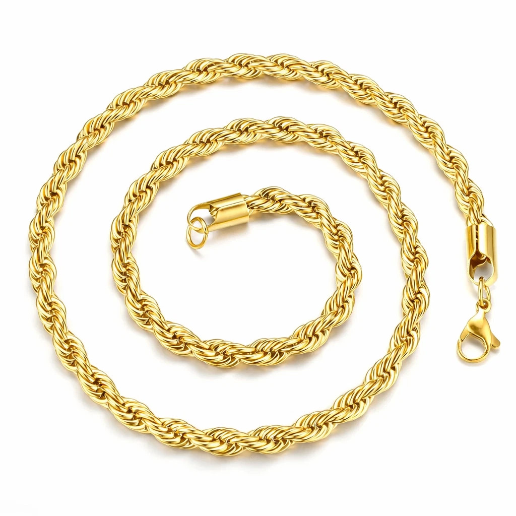 18K Gold Filled Italy Rope Necklace Heavy Solid Chain 2mm 3mm 4mm 5mm 6mm