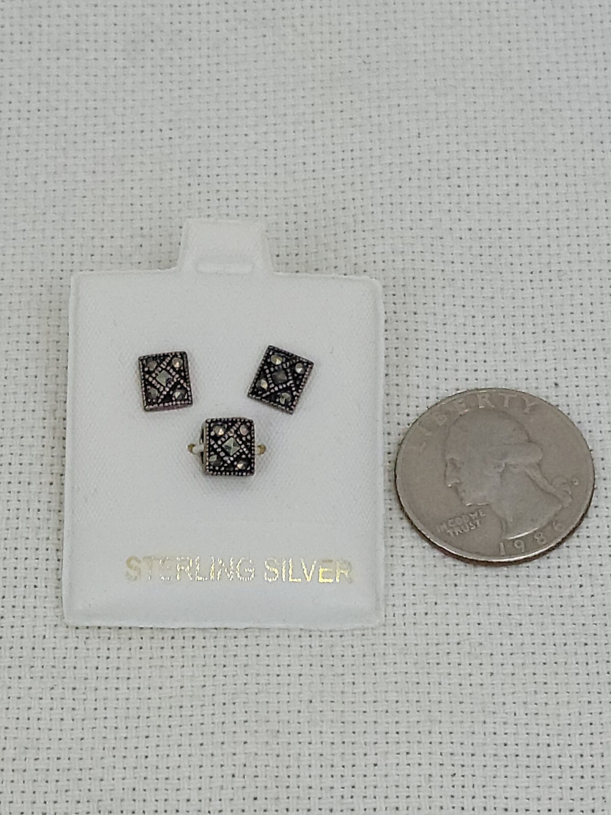 NWT Marcasite Set – Earrings & Pendant Square Studs Sterling Silver 925
