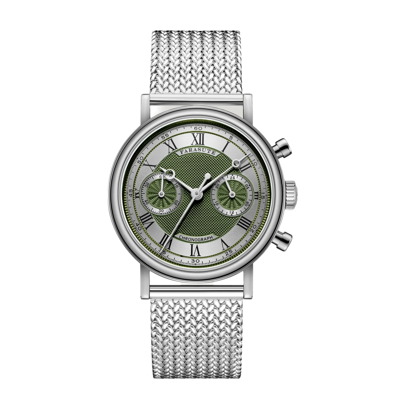 FARASUTE Japan VK64 Quartz Chronograph Watch Men Sapphire Stainless Steel