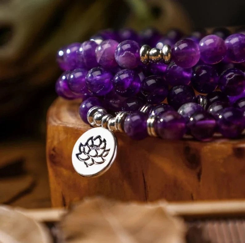 Amethyst 108 Mala Bead Prayer Healing Crystal Necklace Bracelet Talisman Gifts