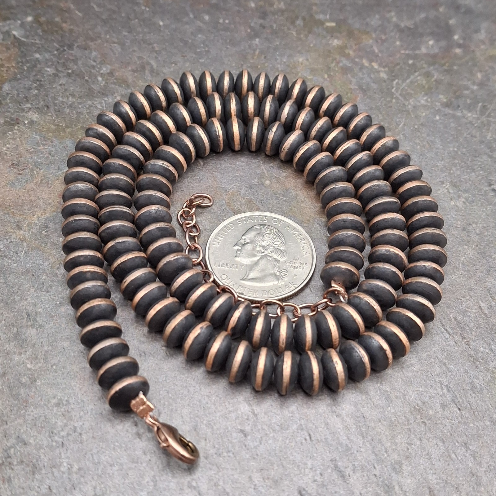 8mm Solid Copper Saucer Navajo Pearl Necklace Adj 22-25″ Southwestern Style