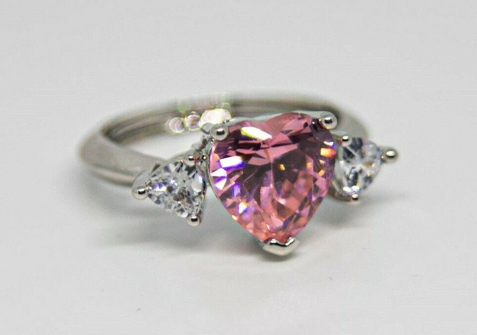 New Avon Fancy Shape PINK HEART CZ Cocktail Love RING – Sz 5, 6, 7, 8, 9, 10, 11