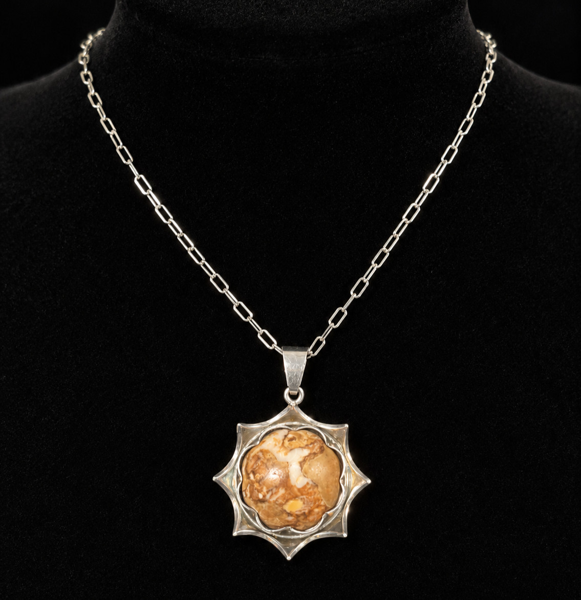 OGA Scandinavian Sterling Silver Stone Pendant Necklace Sweden Modernist 24″