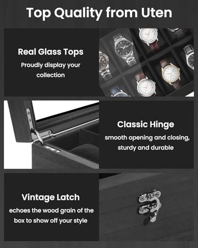 8-Slot Watch Box, 2-Layers Solid Wood Watch Display Case 2-layer 8 Slots Black