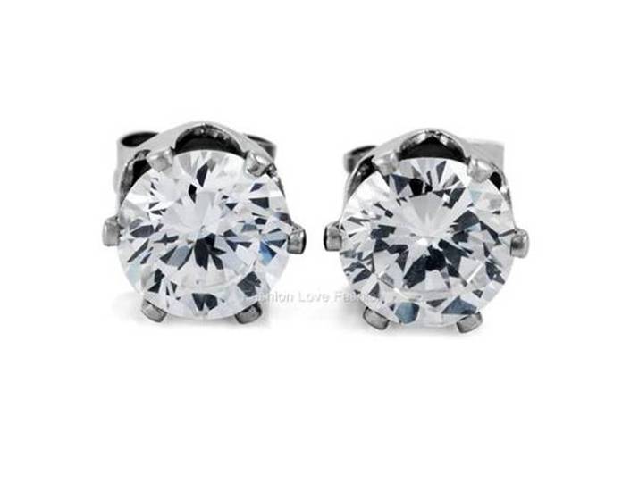 1 PAIR CZ CLEAR SQUARE OR ROUND MAGNETIC Clip-On EARRINGS STUDS FOR WOMEN & MEN