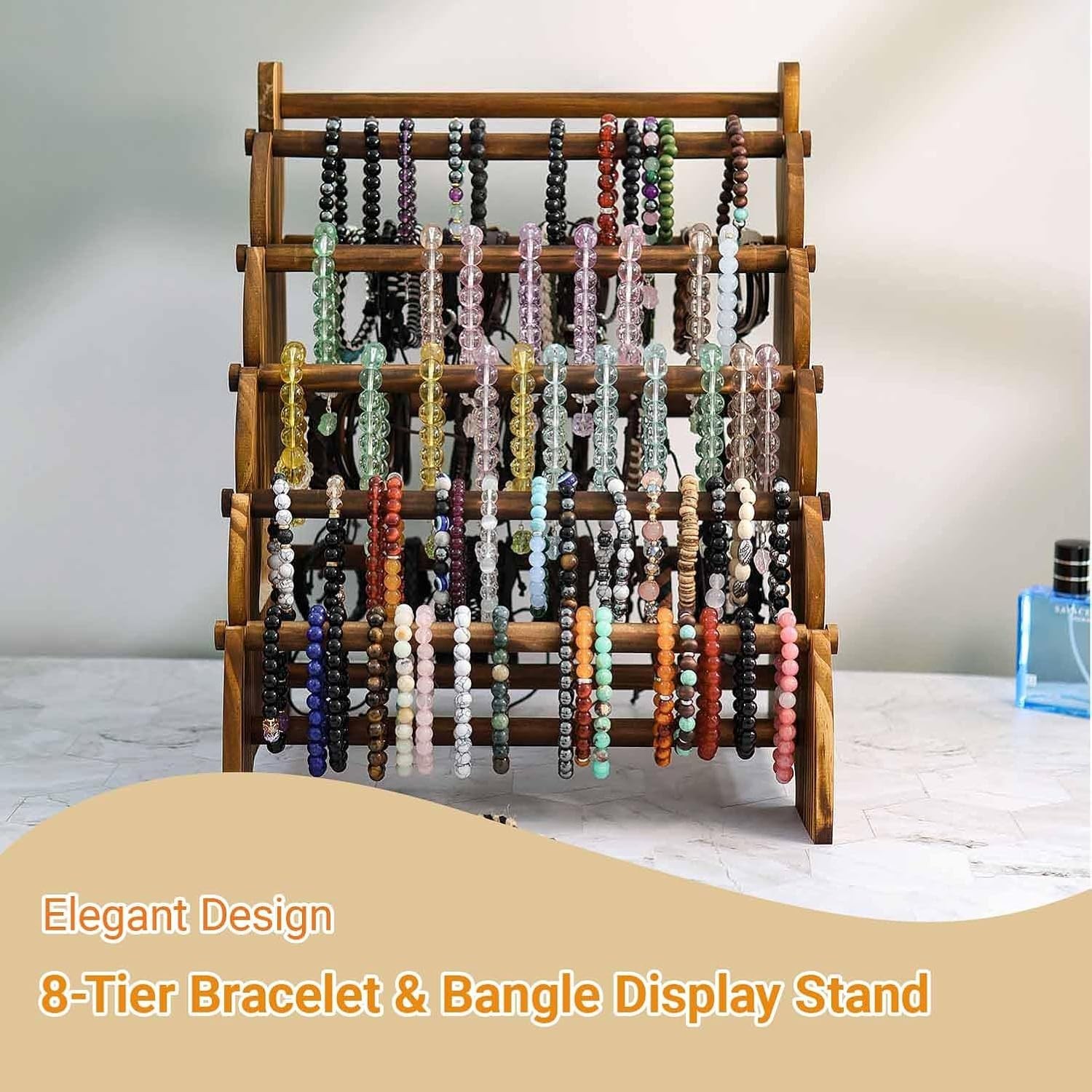 Wooden Bracelet Holder 8 Tier Jewelry Bracelet Display Stand, Portable vintage