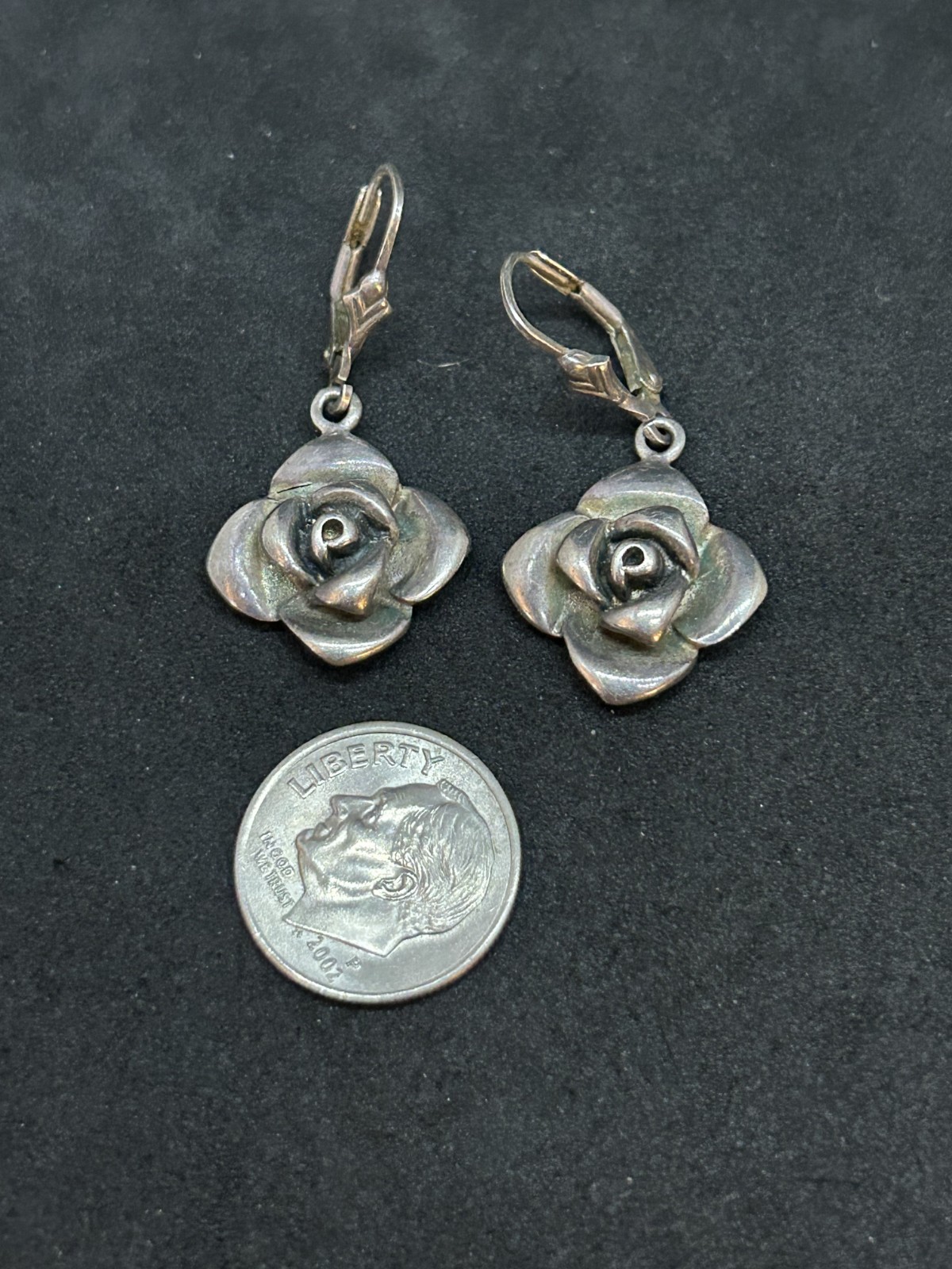 925 Sterling Flower Dangle Drope Earrings 0.5in – 5.92g