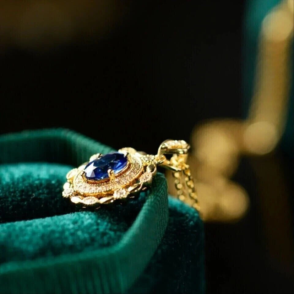 2.33 Ct Oval Cut Blue sapphire Pendant Wedding Pendant 14k Solid Yellow Gold