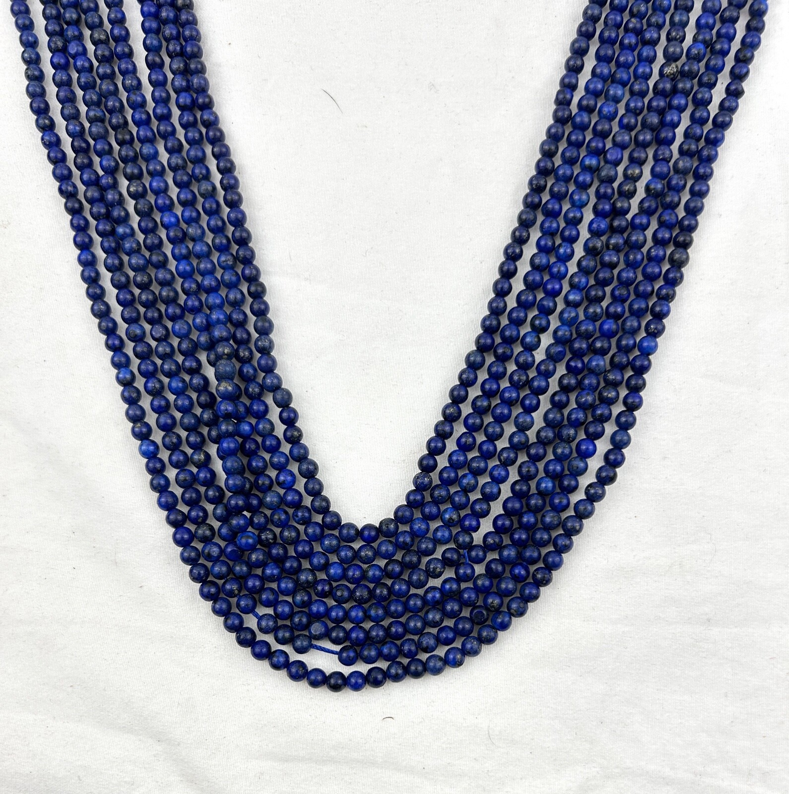 Natural Afghani Lapis Round Bead Necklace – 3mm to 4mm 8 Strands