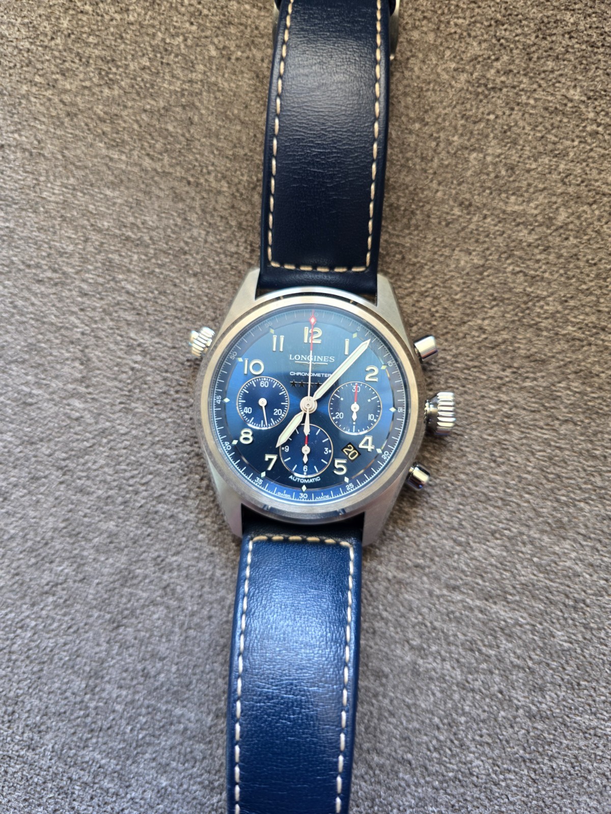 Longines Spirit Sunray Blue Men’s Watch – L3.820.4.93.0 42mm, Leather Strap.