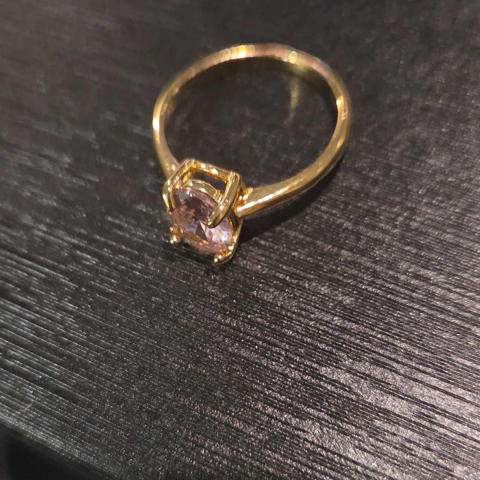 Yellow Gold Plated Prong Set Solitaire Band Ring Size 8 Oval Pink Stone 1