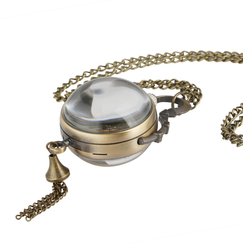 Transparent Glass Ball Pocket Watch See-Through Mechanical Hand-Wind with Chain