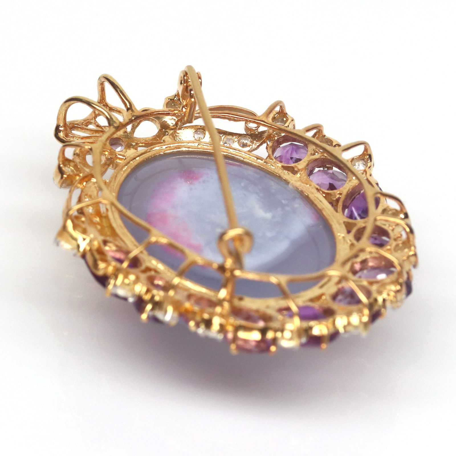 Lavender Chalcedony Amethyst Statement Brooch Pin Sterling Silver 925 Large