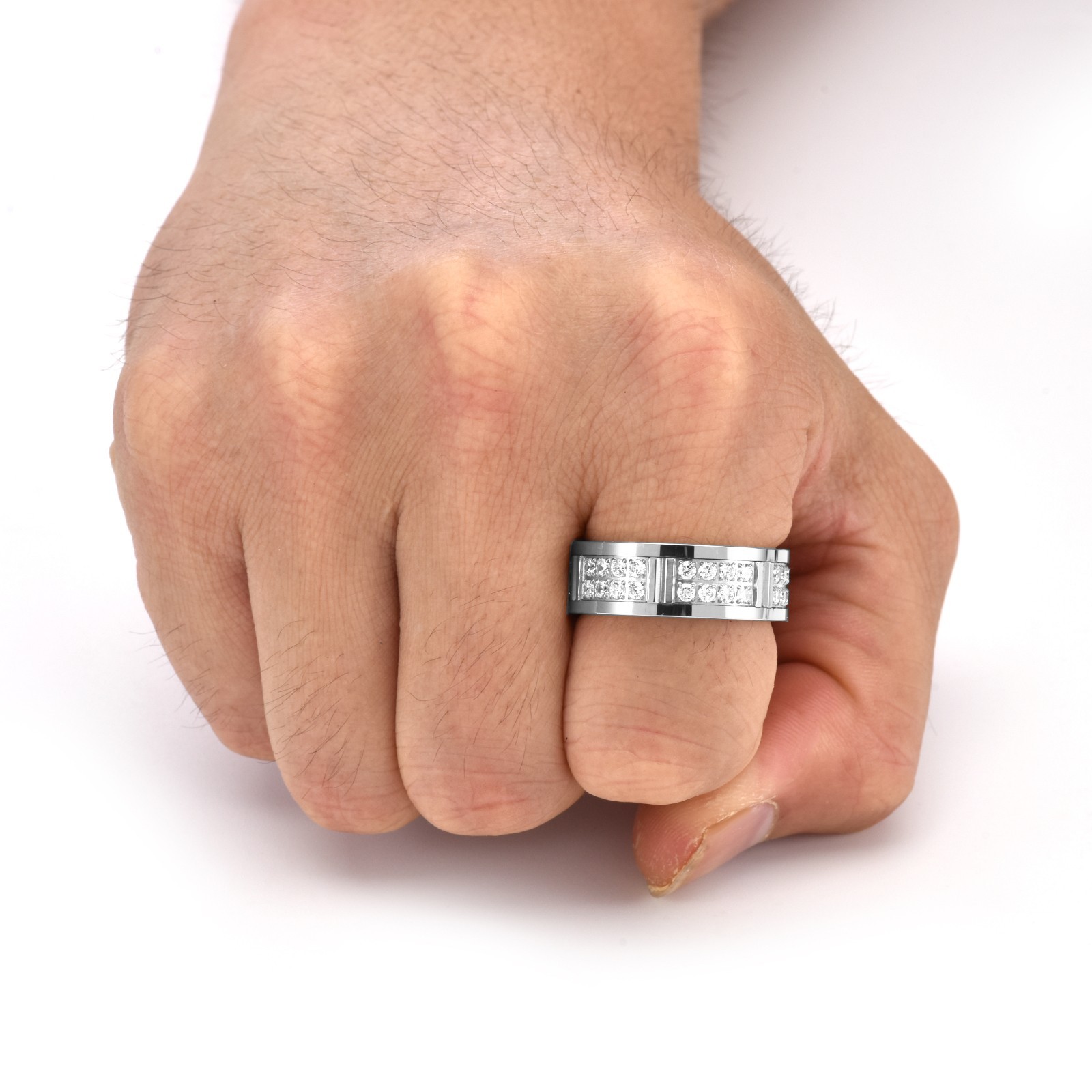 Tungsten Carbide Double Row Cz Design Ring 8MM w/ FREE Engraving size 8-14
