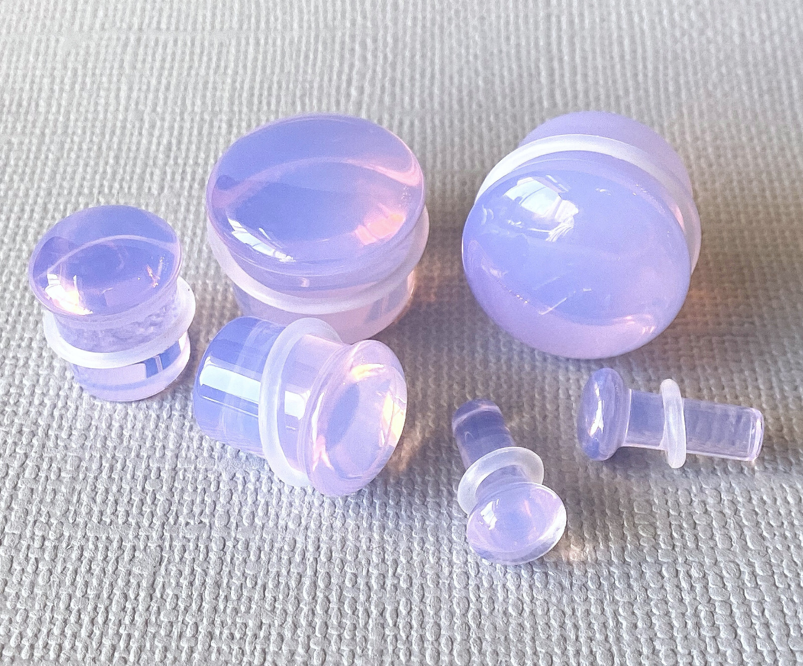 PAIR Lavender Opalite Single Flare Plugs Stone Glass Earlets Gauges Body Jewelry