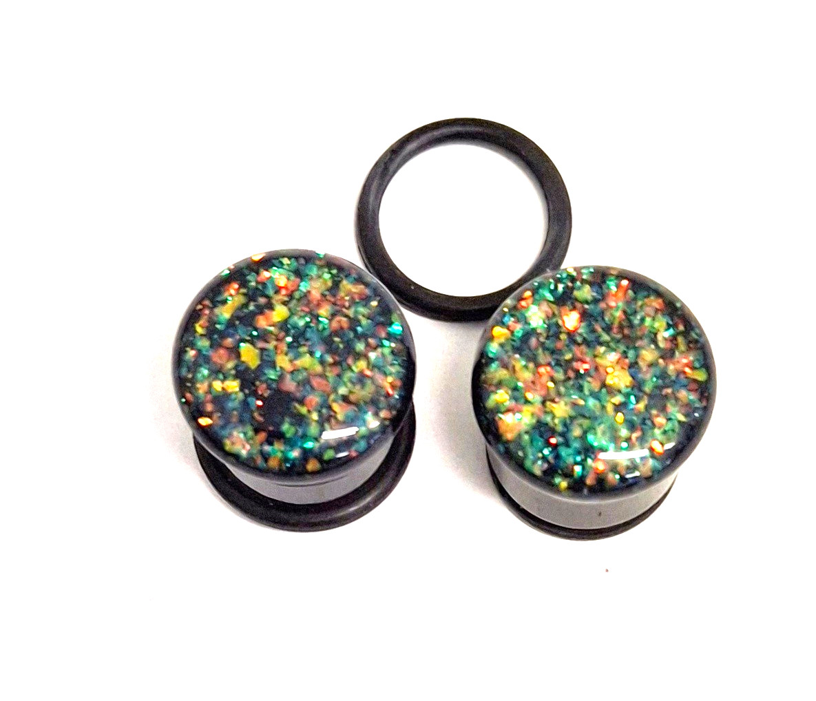 PAIR-Glittered Multi Color Acrylic Single Flare Ear Plugs 14mm/9/16″ Gauge
