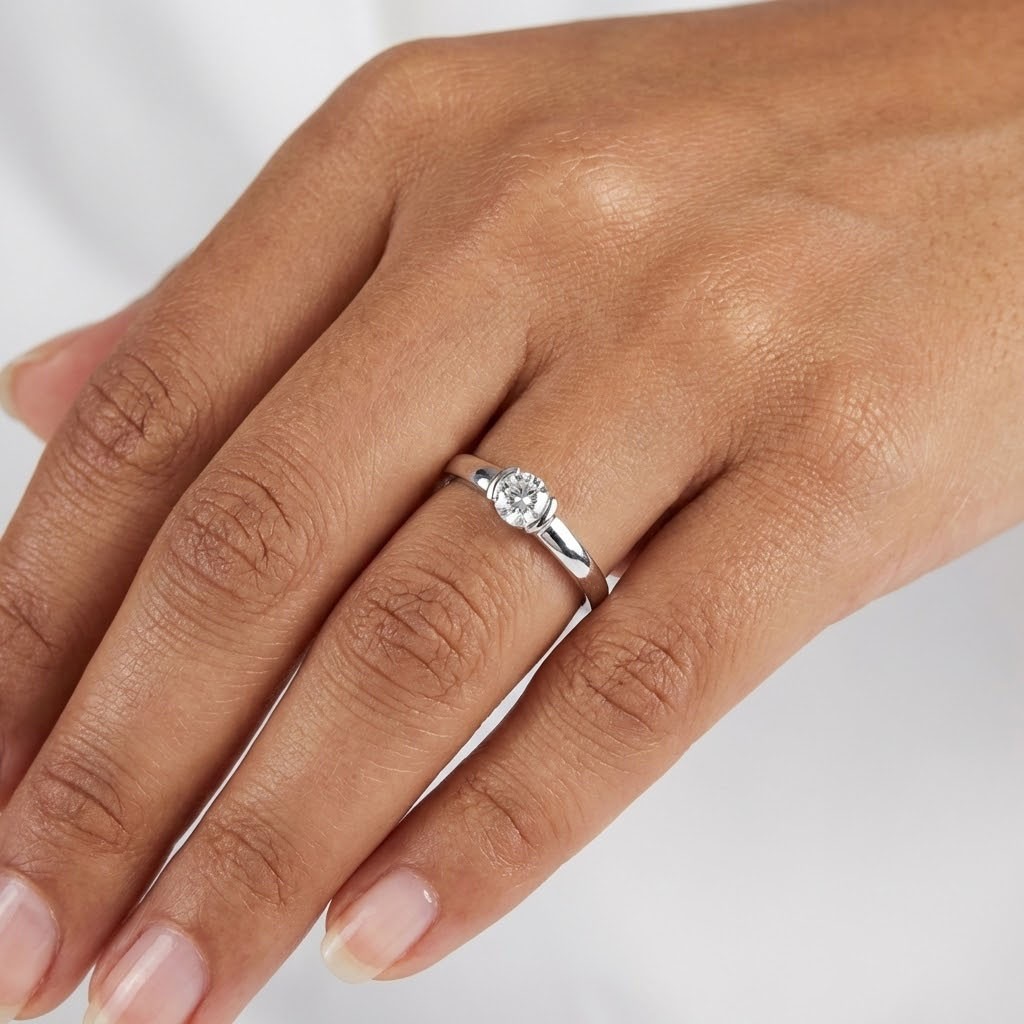 Solitaire Engagement Ring 14K Gold Classic Round 0.57 CT Lab-Grown Diamond E VS1