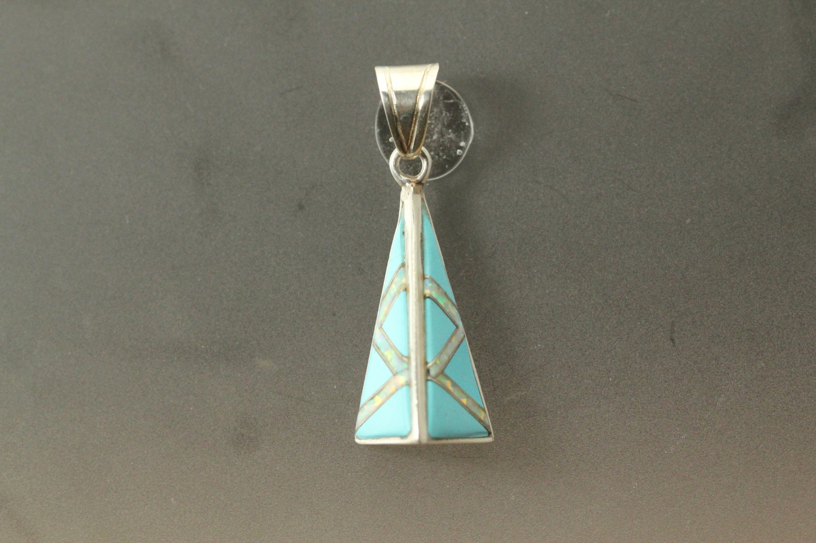 Faux Opal & Turquoise Sterling Silver 925 Pyramid Pendant 3.2 grams (PEN10060)