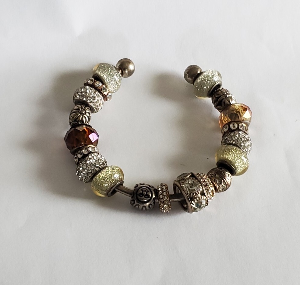 Rhinestone Beaded Charm Cuff Bracelet