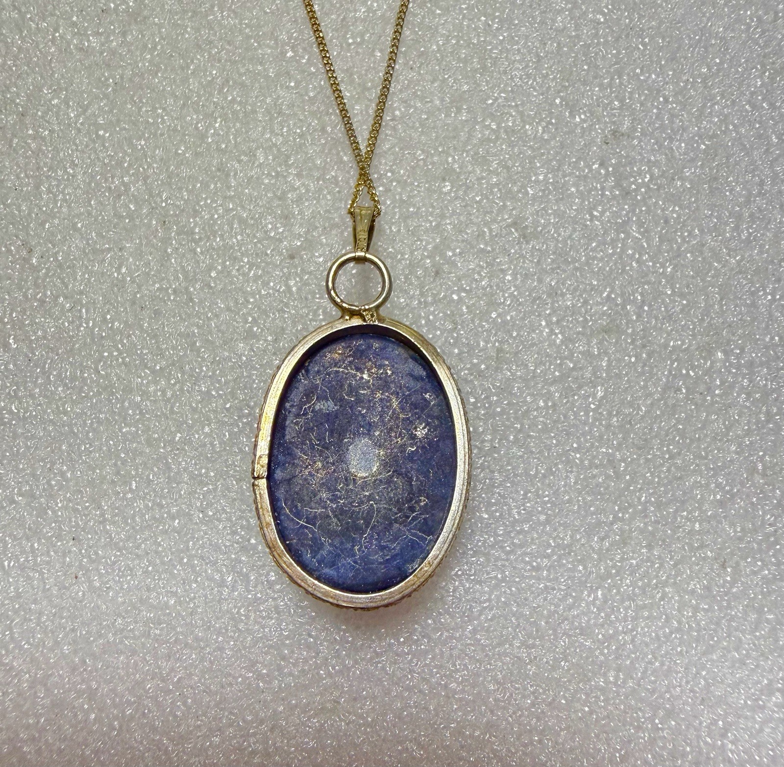 Vintage 925 Sterling Silver & LAPUS LAZULI 1.5” Cab Pendant 18” Necklace 7.68g