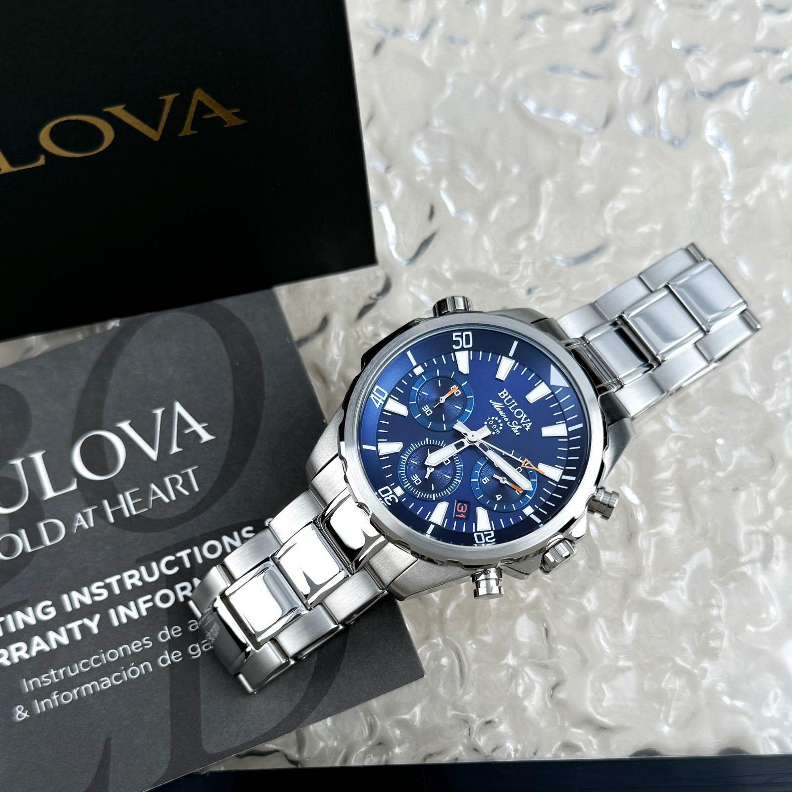 Bulova Marin Star Quartz stainless steel Blue Dial Men’s watch 96B256 43mm