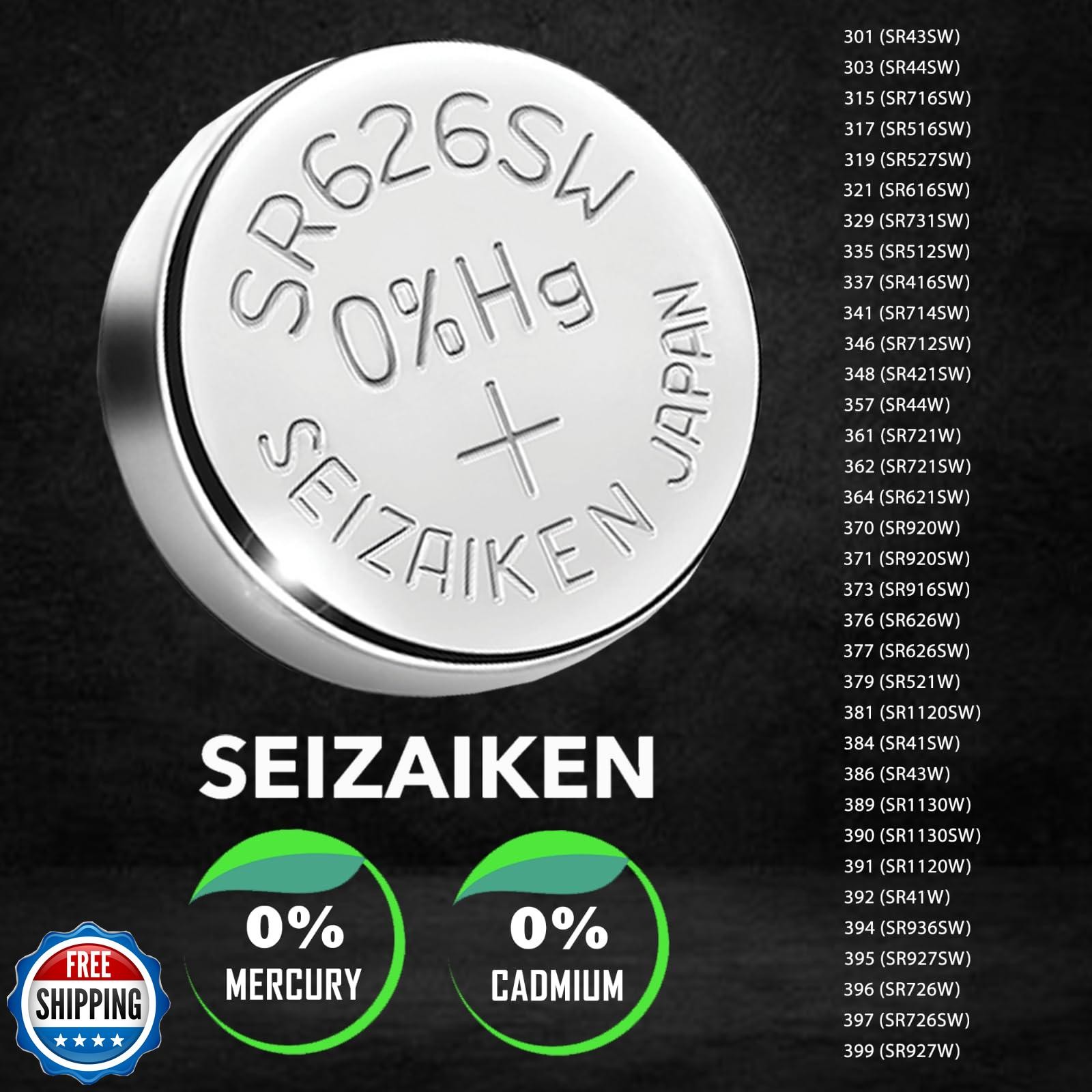 Seizaiken 315 SR716SW 1.55V 0% Hg Silver Oxide Watch Battery (20 Batteries) M