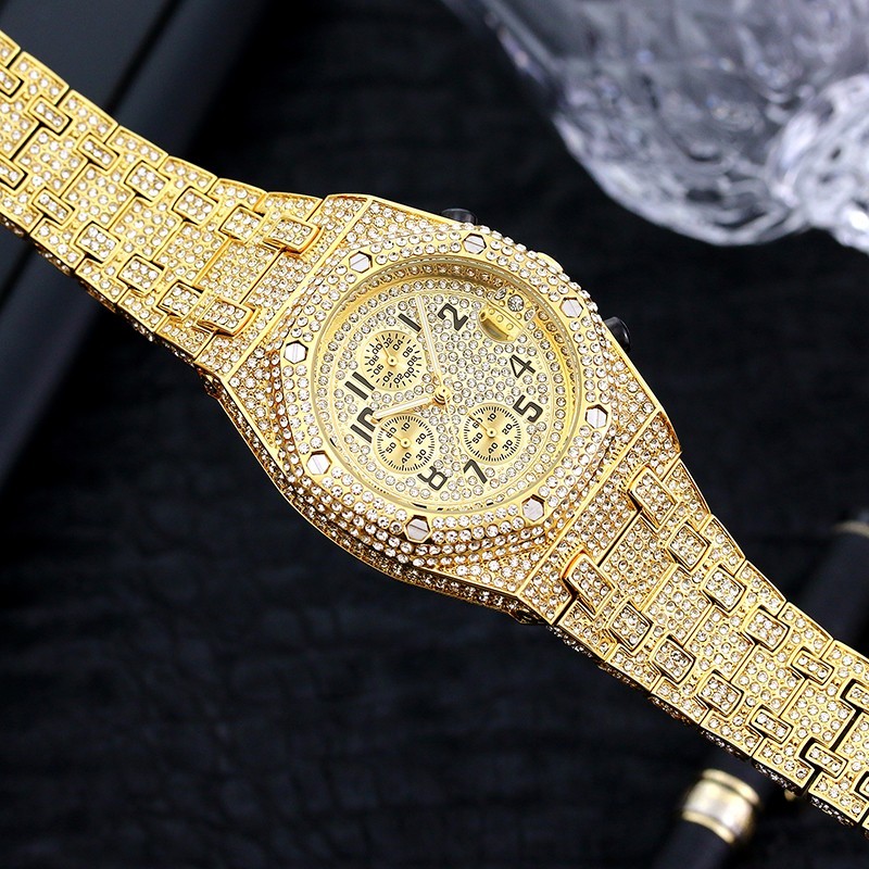 Luxury Hip Hop Custom Bling Ice out Men’s Watch Iced Gold Cz Diamond Chronograph