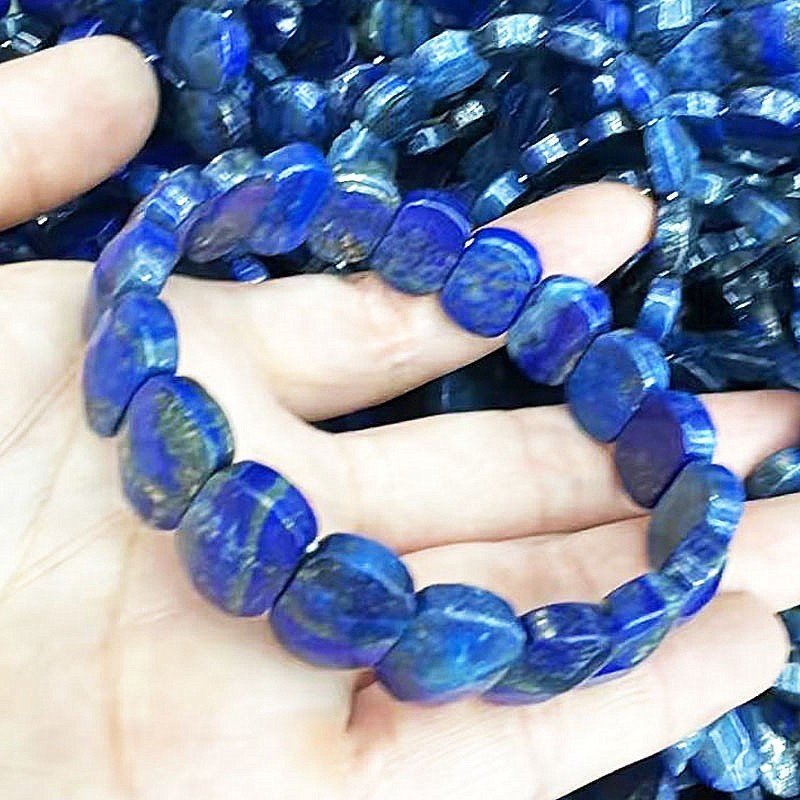 1 Strand 15x10mm Faceted Lapis Lazuli Double Holes Stretchy Bracelet 7.5″ L456