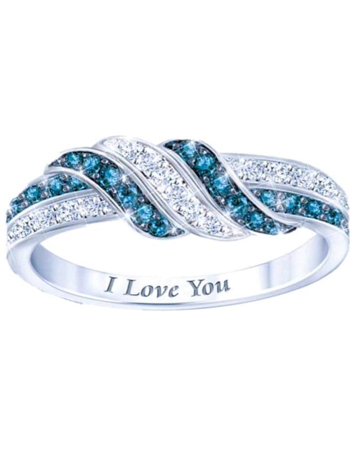 Silver Plated Zinc White/Colorless And Blue Cubic Zirconia Ring Size 6