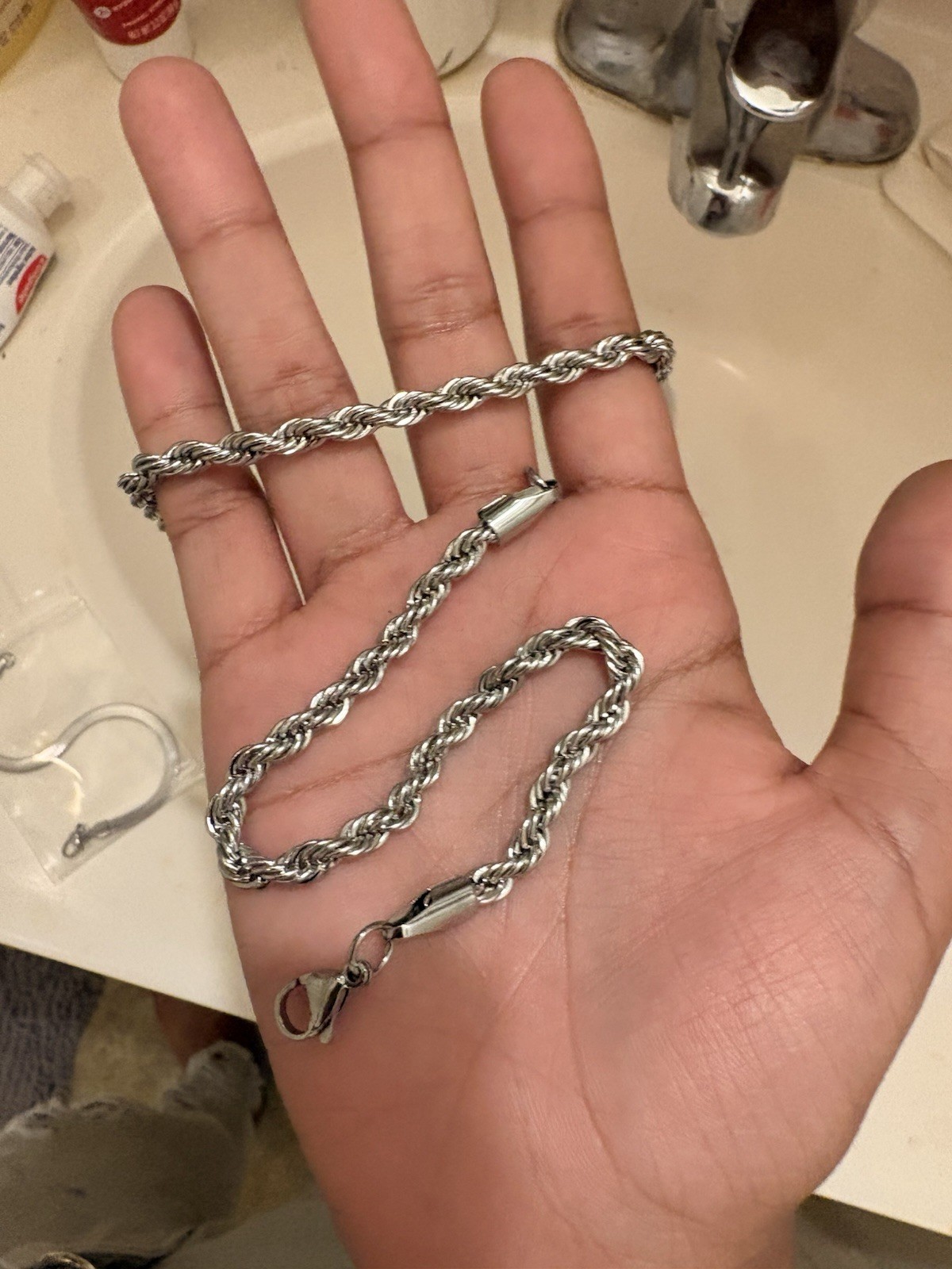 Silver Tone Metal Rope Chain Necklace with Lobster Clasp Closure