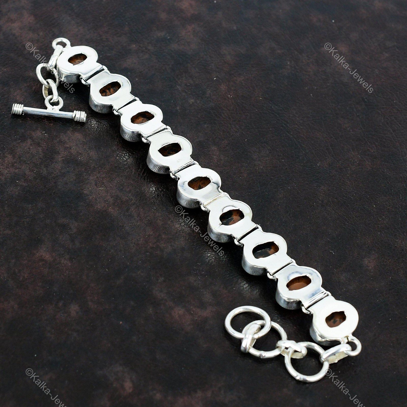 Natural Mahogany Obsidian Gemstone Chain Red Adjustable Bracelet 925 Silver