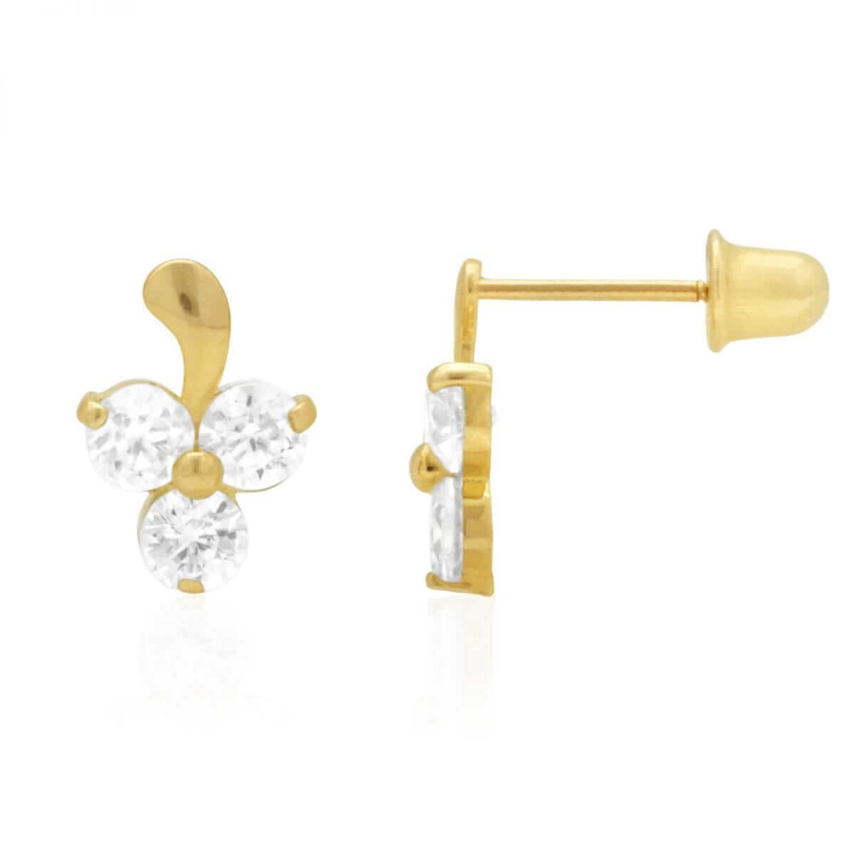 .90Ct CZ 14K Gold White Yellow Flower Stud Screw Back Earrings