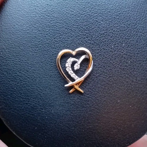 9ct Yellow and White Gold Cubic Zirconia Double Interlocking Heart Pendant
