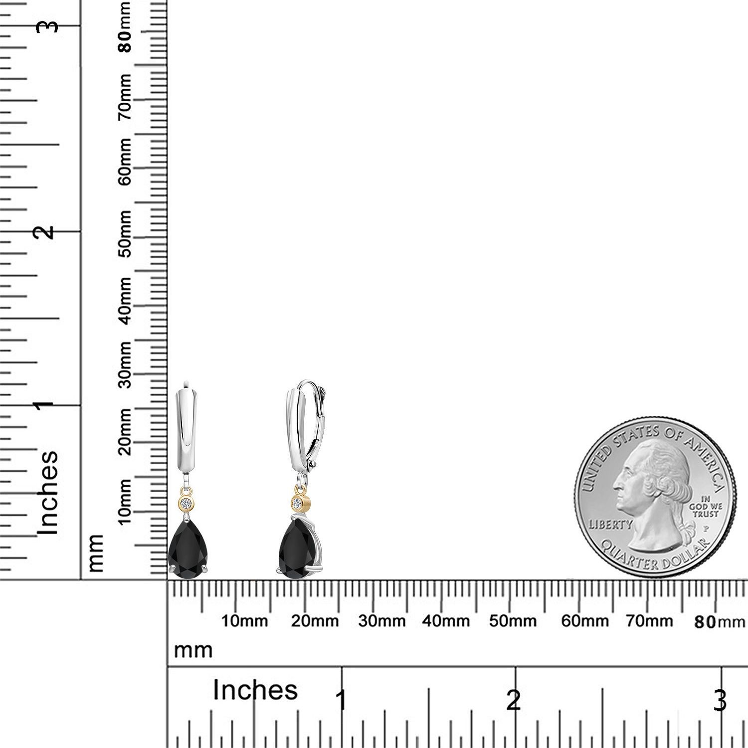 925 Silver and 10K Yellow Gold Onyx and Lab Grown Diamond Dangle Earrings for